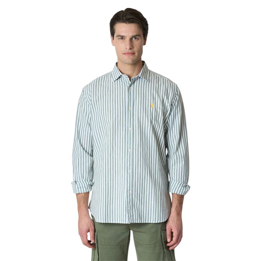 Camicia da uomo in misto cotone e lino con logo U.S. Polo Assn | US41104028740
